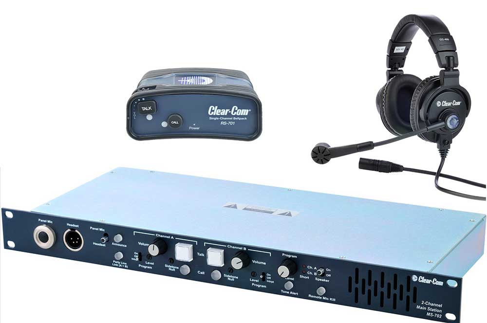Аренда интеркома Clear-Com MS702 system with ClearCom RS-701 Single Channel Standard Beltpack and Clear-Com CC-400-X4 Double Ear Headset