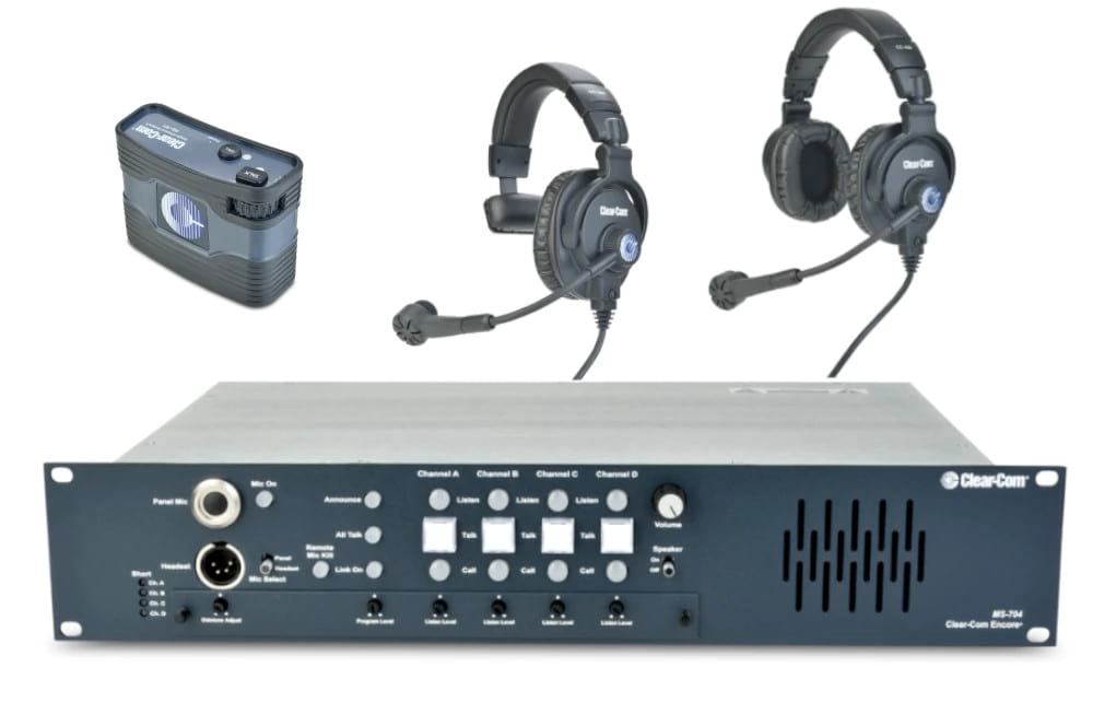Clear-Com MS702 system with ClearCom RS-701 Single Channel Standard Beltpack and Clear-Com CC-400-X4 Double Ear Headset